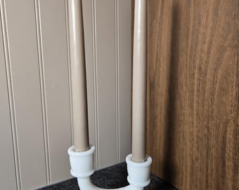 Vintage Imperial Glass Co. Swirl Milk Glass Double Candlestick Holder