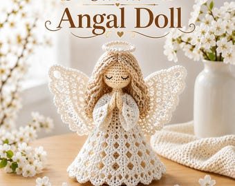 Schema PDF per bambola angelo all'uncinetto / Schema angelo amigurumi all'uncinetto / Tutorial per bambola con ali di pizzo / Uncinetto di livello intermedio / Decorazione per la cameretta - Regalo fai da te