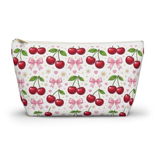 Pochette cosmetica con motivo a ciliegie / Pochette con fondo a T, organizer da viaggio per trucchi e articoli da toilette