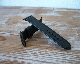 Handmade Black Italian Leather Apple Watch Band | Veg Tan Strap (40-49mm)