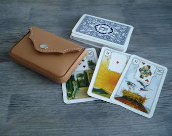 Cream Leather Lenormand Case | Italian Veg Tan Tarot Pouch | Pocket Oracle Deck Sleeve | Minimalist Tarot Box | Divination Gift