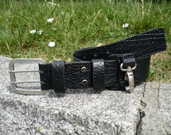 Handmade Embossed Italian Leather Belt with Key Holder | Heavy Duty Mens Belt (50mm)