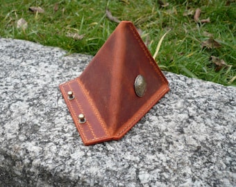 Handmade Crazy Horse Leather Phone Stand | Coin Concho Pyramid Holder