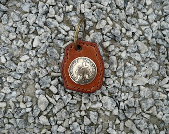 Handmade Italian Leather Keychain | French Coin Concho Fob (Vintage Style)