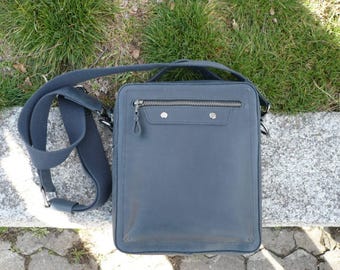 Men's Leather Crossbody Bag | Dark Blue Shoulder Bag | Crazy Horse Leather Messenger | Everyday EDC Bag | Vintage Travel Purse
