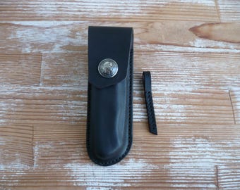 Leather Sheath for Victorinox Ranger Grip 55 | Black EDC Knife Belt Pouch | Swiss Coin Concho Case | Handcrafted Leather Knife Holster