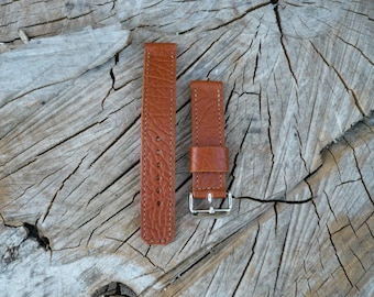 Handmade Italian Veg Tan Leather Watch Strap | Textured Orange Wristband (20mm)