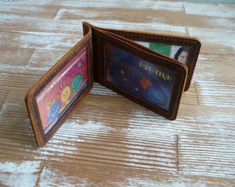 Handmade Crazy Horse Leather ID Card Holder | Minimalist Slim Wallet (Pull-Up Effect)