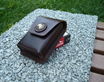 Leather Cigarette Case | Cognac Smoker Pouch | Italian Leather Pack Holder | Vintage Coin Concho Case | Mens Smoking Accessories Gift
