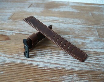 Handmade Italian Veg Tan Leather Watch Strap | Crazy Horse Lining, 22mm