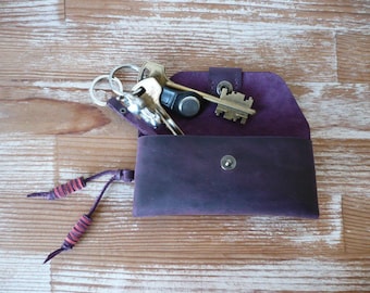 Leather Key Holder Case | Crazy Horse Pull Tab Key Pouch | Minimalist Leather Key Organizer | Pocket EDC Key Wallet | Practical Gift
