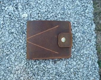 Handmade Crazy Horse Leather Bifold Wallet | Whiskey Brown, Coin Pocket, Vintage Style