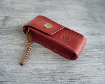 Red Leather Victorinox Sheath | Belt Knife Pouch 91mm 84mm | Huntsman Spartan EDC Holster | Handmade Knife Case with Lanyard