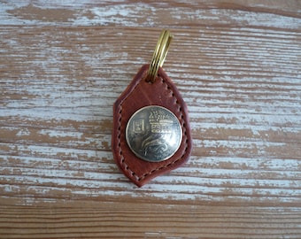 Key Fob with Israeli Coin Concho | Italian Veg Tan Leather Keychain | Solid Brass Key Ring | Vintage Coin EDC Key Holder | Gift for Him
