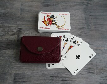 Leather Playing Card Case | Burgundy Poker Deck Holder | Bridge Card Box | Italian Leather Card Sleeve | Luxury EDC Gaming Gift