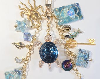 Ocean rhinestone turtle bag journal planner charm 4 in 1 hybrid