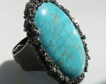 Chrysosolla adjustable gemstone statement ring
