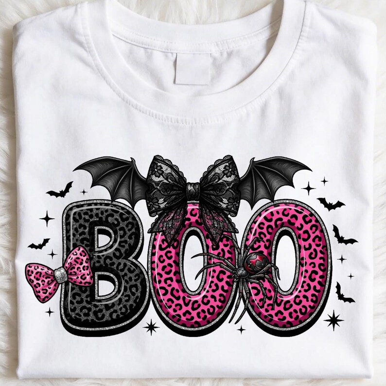 Pink Coquette BOO PNG, Leopard Halloween Bow Sublimation, Spooky Season ...