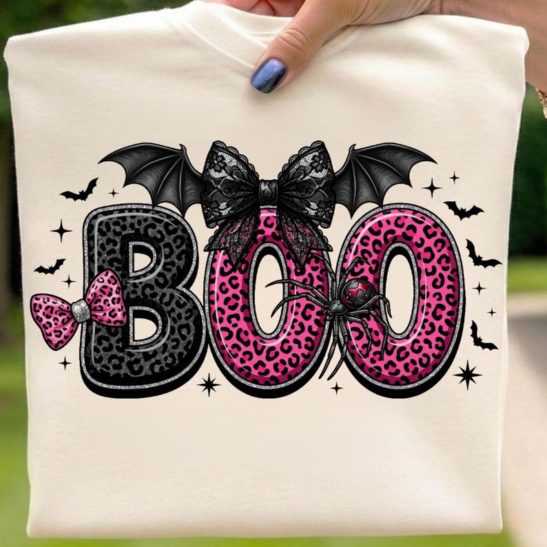 Pink Coquette BOO PNG, Leopard Halloween Bow Sublimation, Spooky Season ...