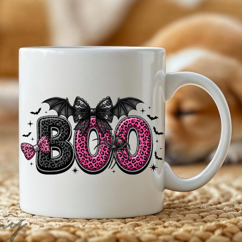 Pink Coquette BOO PNG, Leopard Halloween Bow Sublimation, Spooky Season ...