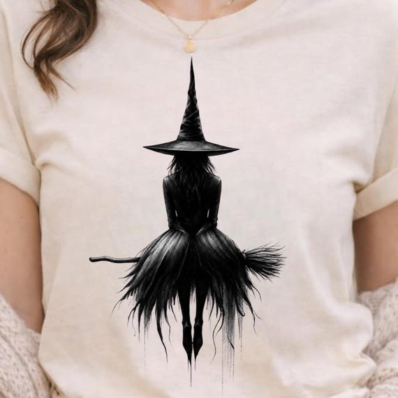 Gothic Witch PNG, Flying Witch on Broomstick Sublimation Design, Spooky Season Shirt PNG, Dark Aesthetic Halloween Digital Download
