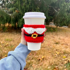 Coffee Cup Cozy, Santa Cup Cozy, Crochet Christmas Cozy, Crochet Coffee Sleeve, Stocking Stuffers, Gifts, Winter Decor, Christmas