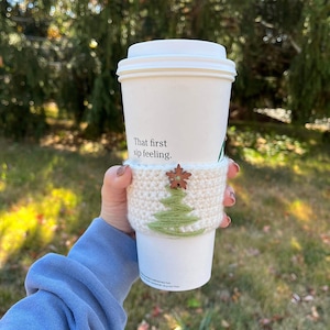 Coffee Cup Cozy, Tree Cup Cozy, Crochet Christmas Cozy, Crochet Coffee Sleeve, Stocking Stuffers, Gifts, Winter Decor, Christmas
