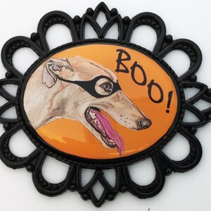 Halloween Greyhound Whippet Dog Original Art Brooch