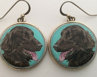 Pendientes de arte originales de la raza de perro retriever de pelo liso