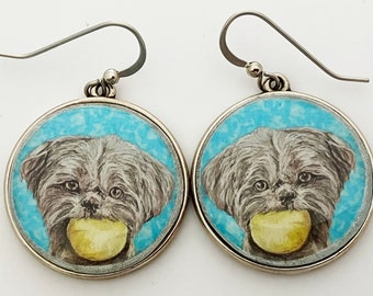 Shih Tzu Dog Breed Original Art Earrings