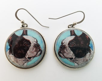 Boston Terrier Dog Original Art Earrings