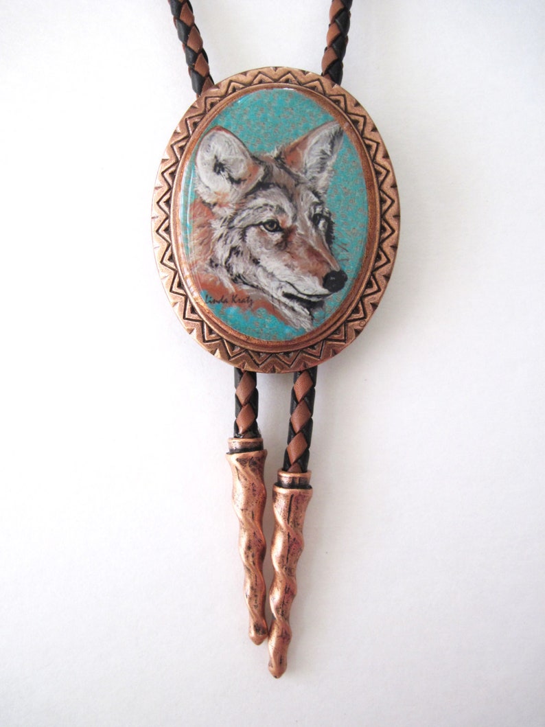 Classic Coyote Southwestern Copper Bolo Tie image 1