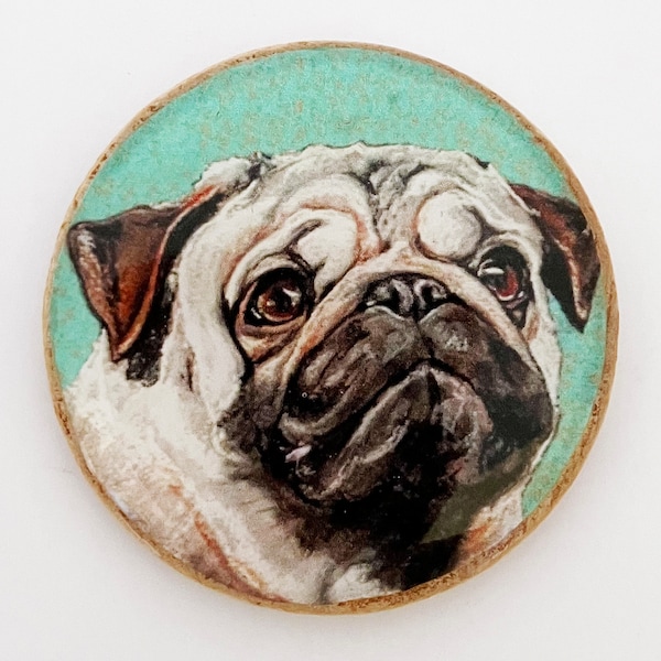 Pug Dog Original Art Brooch Pin or Magnet