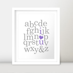 Crianças berçário quarto decoração bebê abc alfabeto eu te amo tipografia palavra arte cor personalizada disponível-impressão digital diy