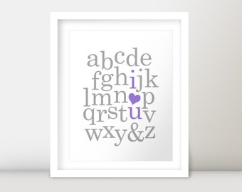 Children Nursery Bedroom Decor Baby ABC Alphabet I Love You Typography Word Art Custom Color Available - DIY Digital Print