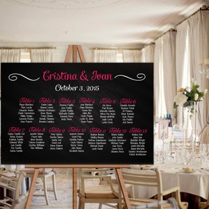 Quadro-negro personalizado em estilo preto e branco, moderno, rústico, recepção de casamento, assentos para convidados, gráfico de caligrafia extravagante - DIY digital para impressão