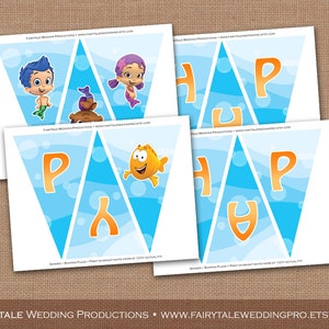 Bubble Guppies Happy Birthday Party Pennant Banner Bunting Flags ...
