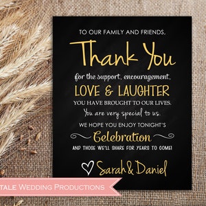 Custom Black Chalkboard Design Modern Style Thank You Table Sign Fancy Wedding Reception Decor - 4x6, 5x7, 8x10, 11x14 DIY Digital Printable