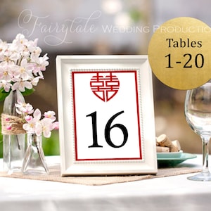 Cinese matrimonio rosso cuore a forma di doppia felicità ricezione tavolo asiatico tavolo 1-20 segni carte - 5x7 fai da te stampe digitali