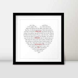 Personalized Wedding Anniversary Heart-Shaped Wedding Vows First Dance Song Lyrics Typography Word Art - 12x12&quot; DIY Digital Print