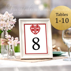 Cinese matrimonio rosso cuore a forma di doppia felicità ricezione tavolo asiatico tavolo 1-10 segni carte - 5x7 fai da te stampe digitali
