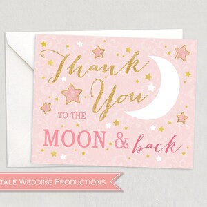 Twinkle Twinkle pequeña estrella te amor a la luna y espalda rosa chica cumpleaños bebé ducha gracias nota tarjeta doblada - DIY impresión digital