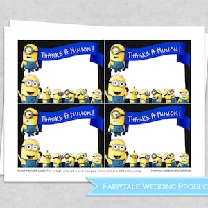 Black & Blue Chalkboard Despicable Me Minions Birthday Thank You Note Cards, Favor Tags, Candy Loot Bag Tags - DIY Digital Printable