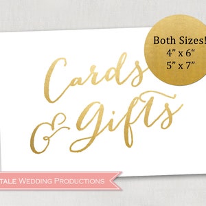 Faux Gold Foil Wedding Ceremony Reception Print Cards & Gifts Welcome Table Sign Fancy Calligraphy - 4x6 and 5x7 DIY Digital Prints