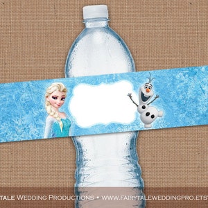 Etiquetas personalizadas para garrafas de água de aniversário da princesa Anna Snow Queen Elsa - Olaf, Sven, Kristoff - DIY para impressão digital