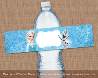 Personalized Frozen Princess Anna Snow Queen Elsa Birthday Water Bottle Wrappers Party Labels - Olaf, Sven, Kristoff - DIY Digital Printable
