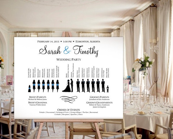 Custom Wedding Ceremony & Reception Welcome Poster Sign Bridal Party Silhouettes - DIY Printable Digital