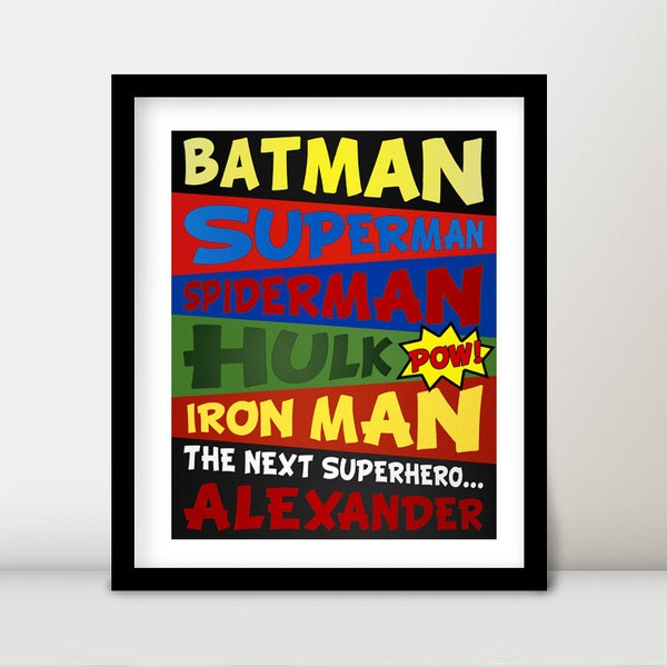 Personalized Children Boy Nursery Bedroom Decor The Next Superhero Typography Subway Art Wall Canvas DC Marvel - DIY Digital Print