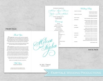 Custom Classic Wedding Folded Ceremony Program - Bi-Folded Booklet, Modern, Traditional, Fancy Calligraphy Script - DIY Print Printable