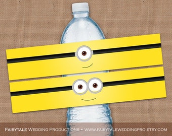 Despicable Me Yellow Minions Birthday Party Water Bottle Wrappers Favor Decor - DIY Digital Printable
